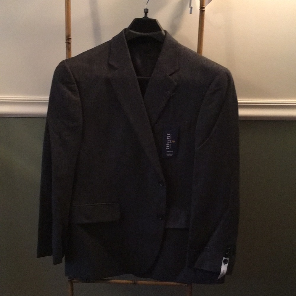 Stafford Charcoal Twill Wool Sport Coat Size 46 SH